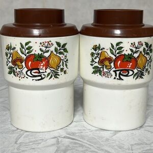 Mushroom salt and pepper 70s shakers plastic by sterilite some signs of wear